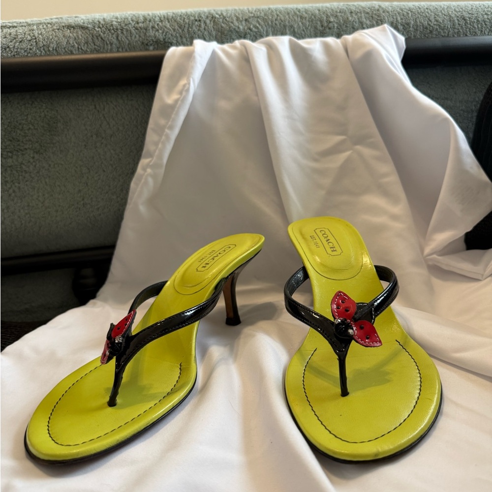 Coach Lime Green Ladybug Strappy High Heeled Sandals size 9 - Picture 2 of 8